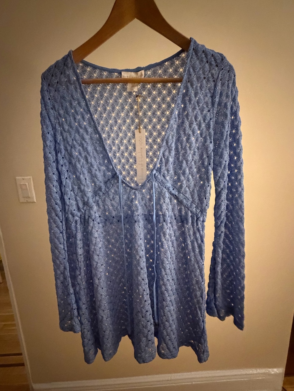 House of Harlow 1960 NWT Periwinkle Cover Up Dress Beach Long Sleeve Crochet XS